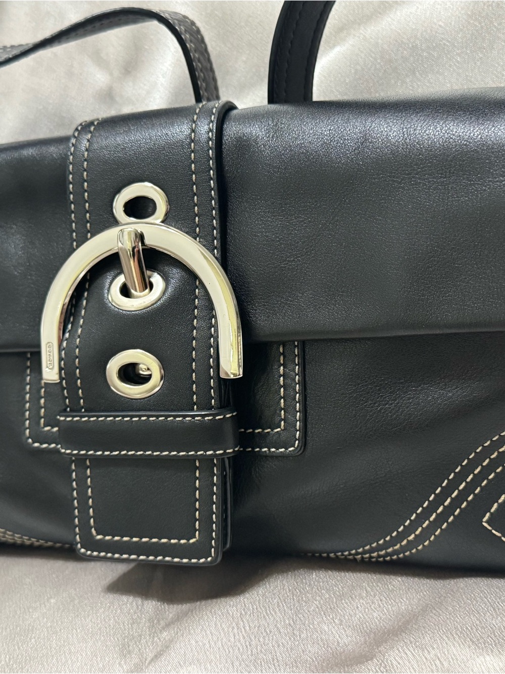 Coach SoHo Vintage Black Leather Shoulder Bag with Silver-Tone Buckle